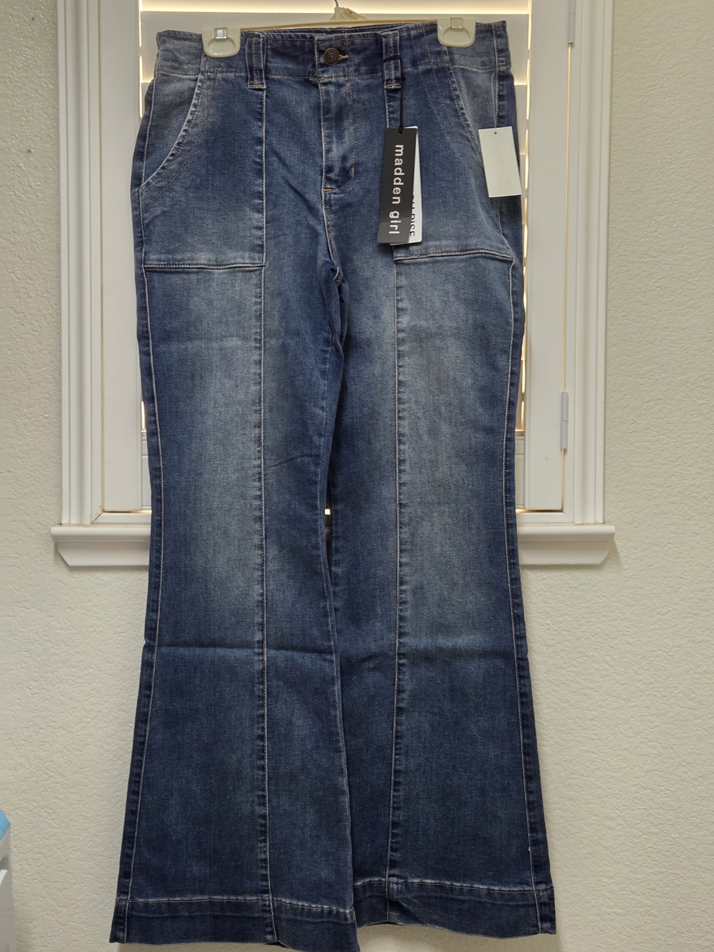 NWT Madden Girl High Rise Flare Jeans Size 13 Medium Wash Front Seam Stretch Den